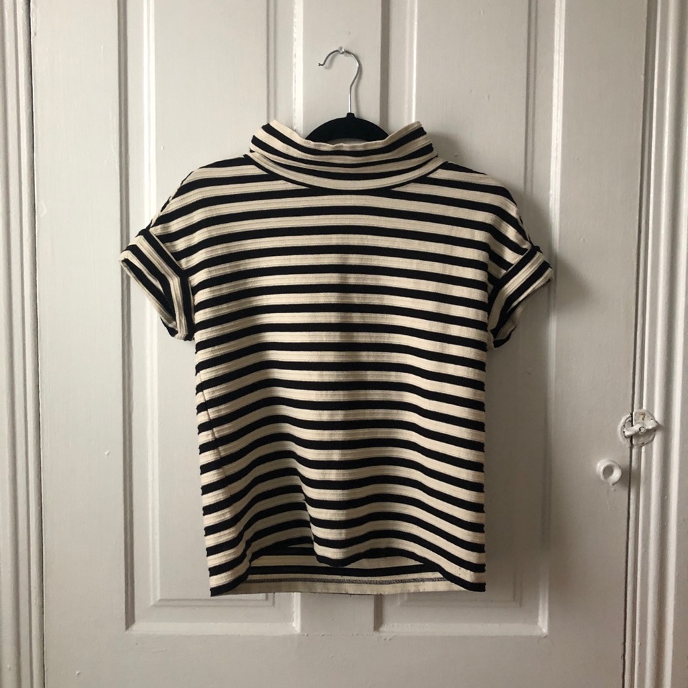 Anthropologie B&W Striped Mock-neck Tee